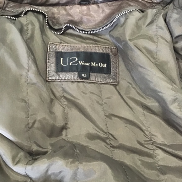U2 Wear Me Out Mens Size 42 Vintage Brown Bomber Jacket 100% Genuine Leather 90s - Picture 13 of 16